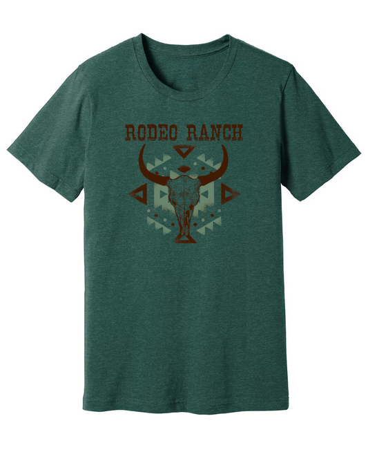 Rodeo Ranch Retro Aztec Skull Short Sleeve Shirt - Heather Forest