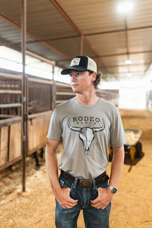 Rodeo Ranch Texas Skull Short Sleeve Shirt - Heather Stone