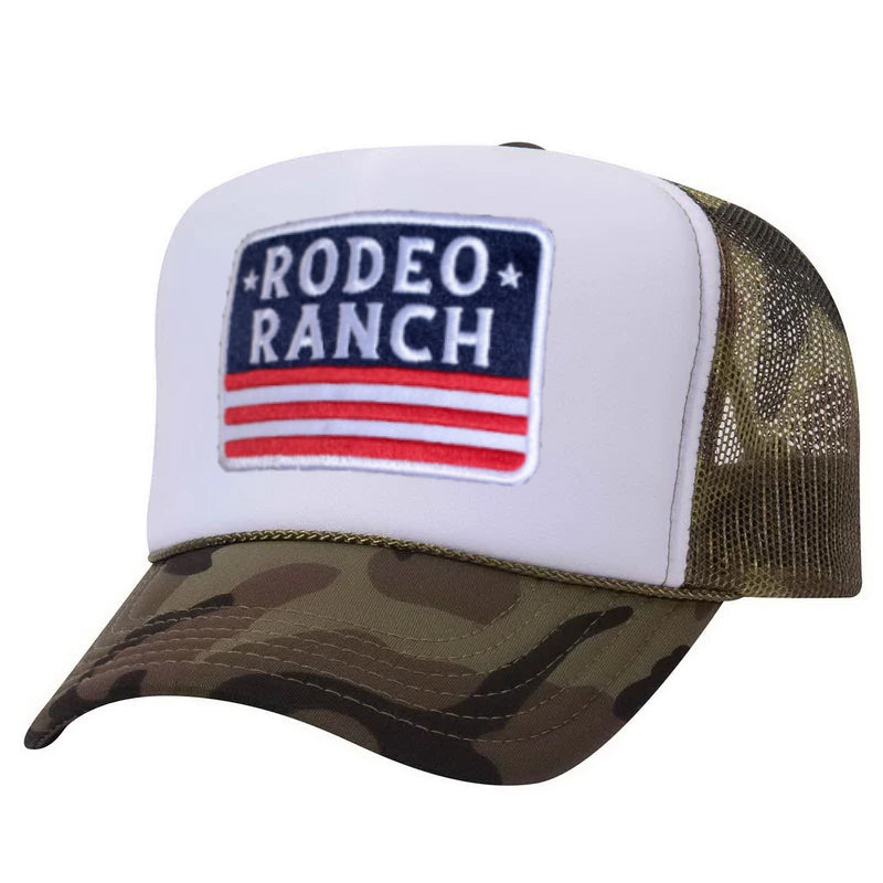 Rodeo Ranch Flag Hat - Camo with White Foam Front