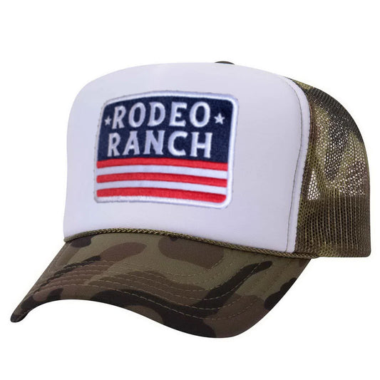 Rodeo Ranch Flag Hat - Camo with White Foam Front