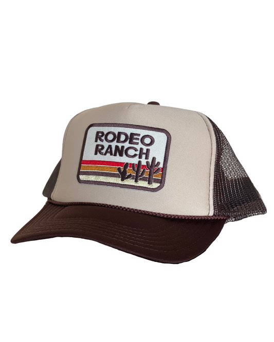 Rodeo Ranch Retro Cactus Hat - Tan and Brown Foam Trucker