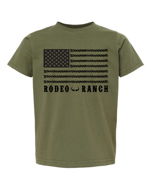 Rodeo Ranch Kids Rope Flag Front Short Sleeve Shirt - Military Green ...